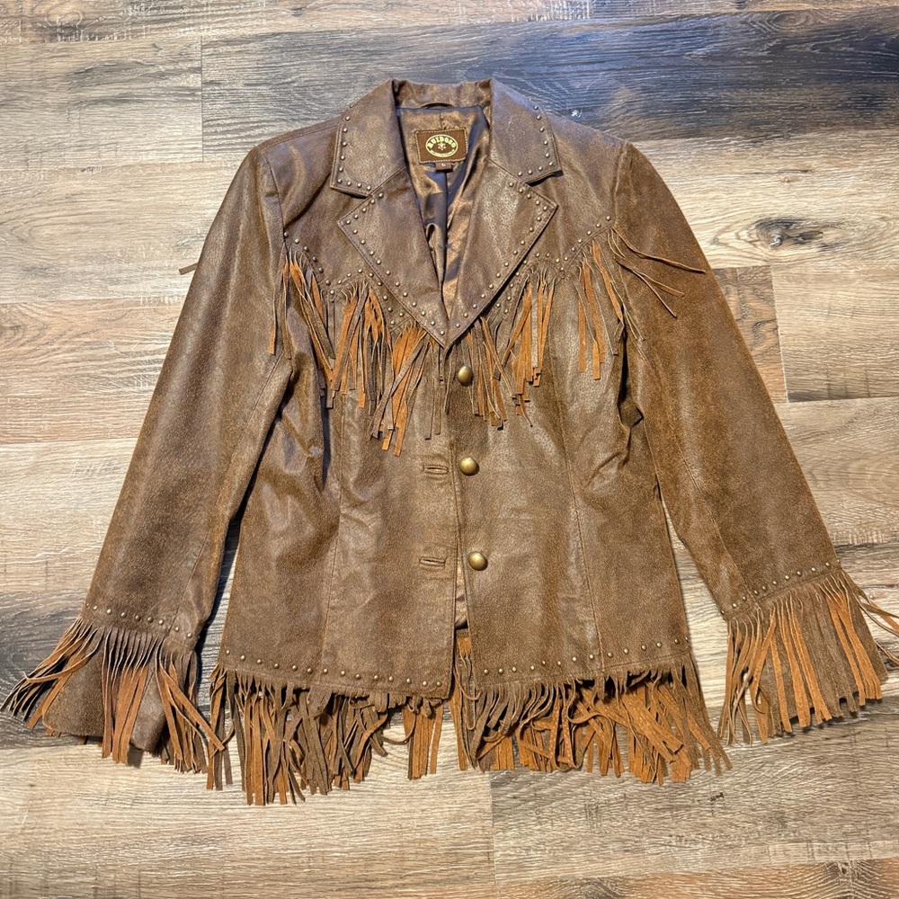 Brown Leather Fringe Jacket - Picture 2 of 8